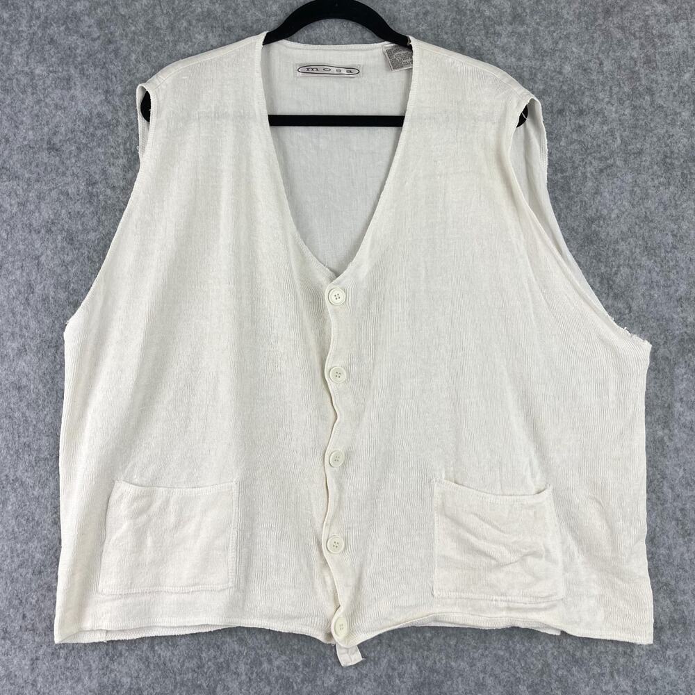 Vintage Mosa Linen Blend Vest Mens Large Cream Button Front Coastal Minimal